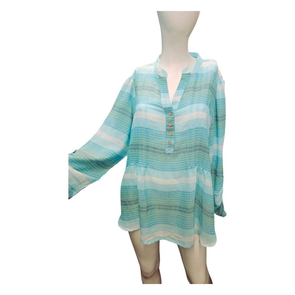 Zac & Rachel Turquoise Striped Tunic Top Blouse Womens size XL